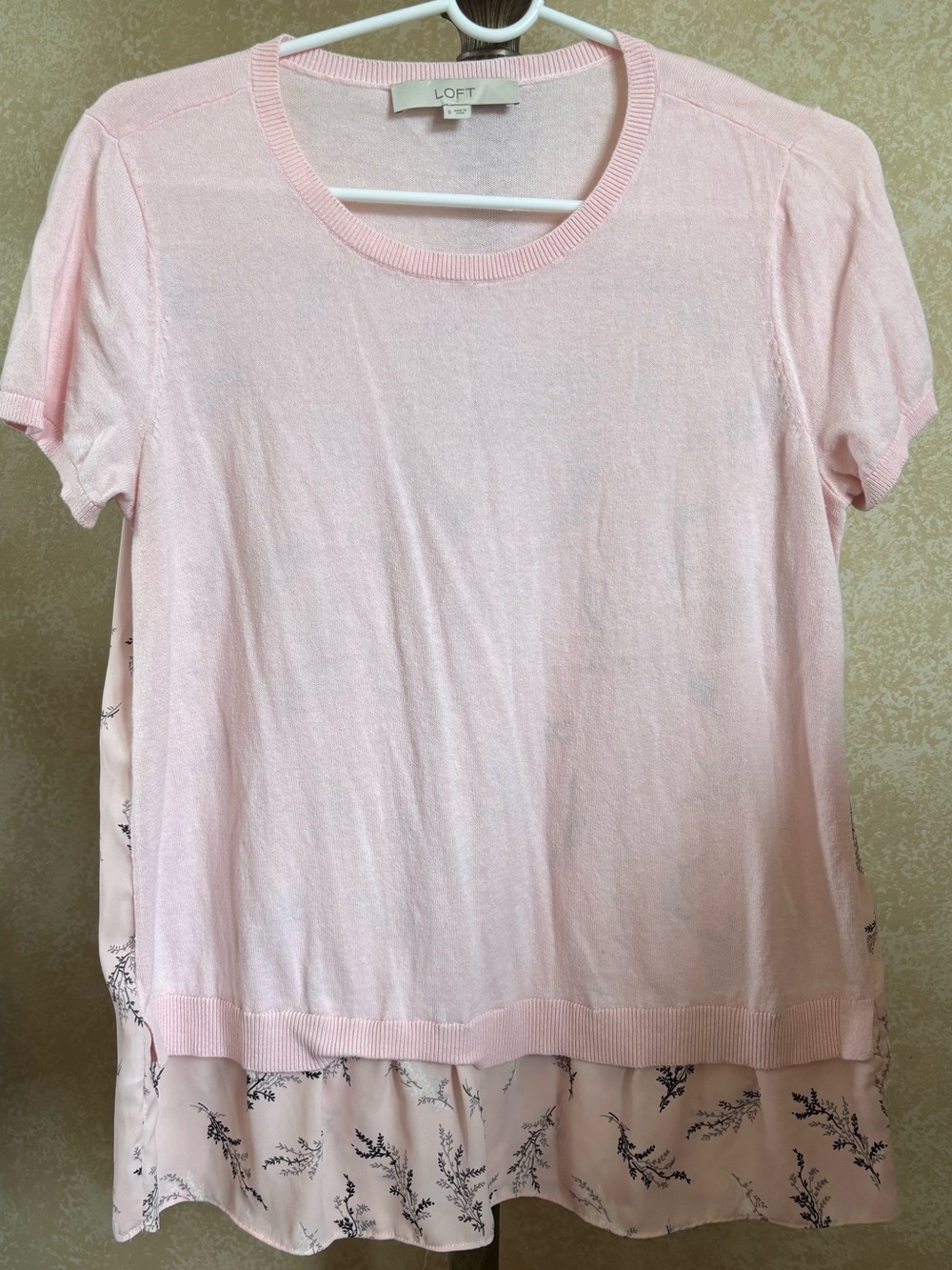 LOFT Mixed Media Floral Back Short Sleeve Sweater Top